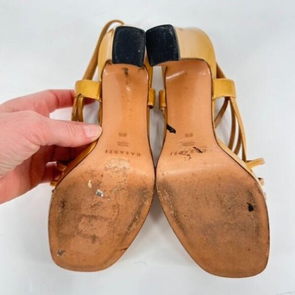Casadei Womens Leather Peep Toe High Heel Strappy Platform Sandals Gold Size 8.5 - Picture 4 of 11